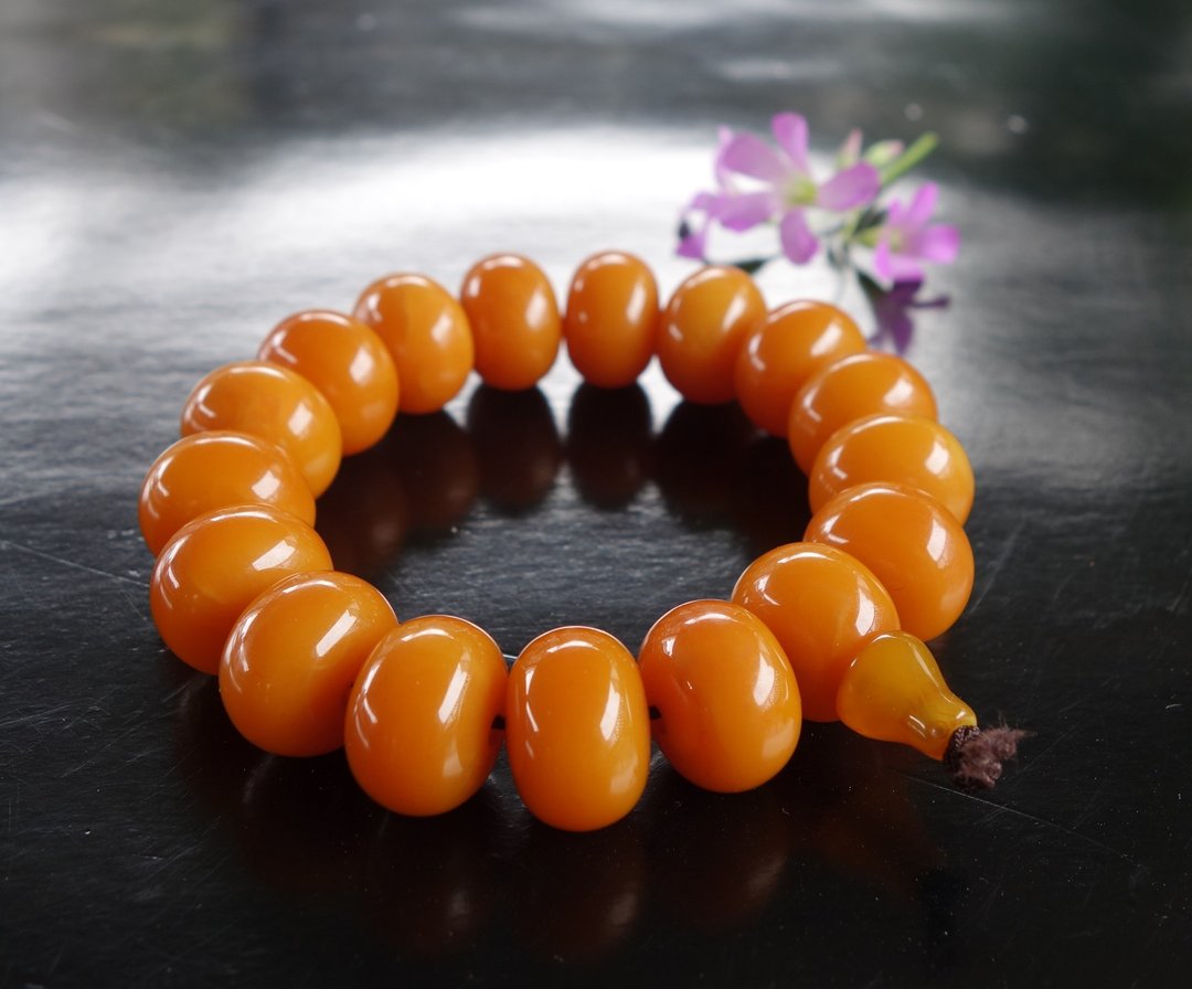 古董蜜蜡34.9克 琥珀 Amber 算盘珠 老蜜蜡 西藏老蜜蜡 佛珠 念珠 - 手链/手环 - 半宝石 橘色