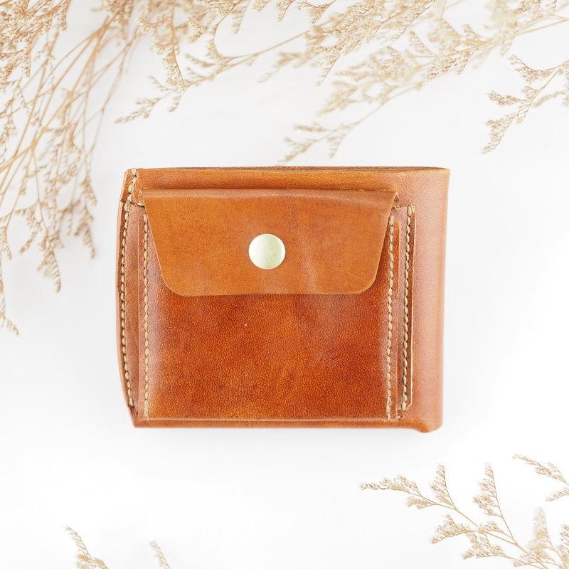 简约皮革短夹 皮夹  茶色  手工制作 - 皮夹/钱包 - 真皮 咖啡色