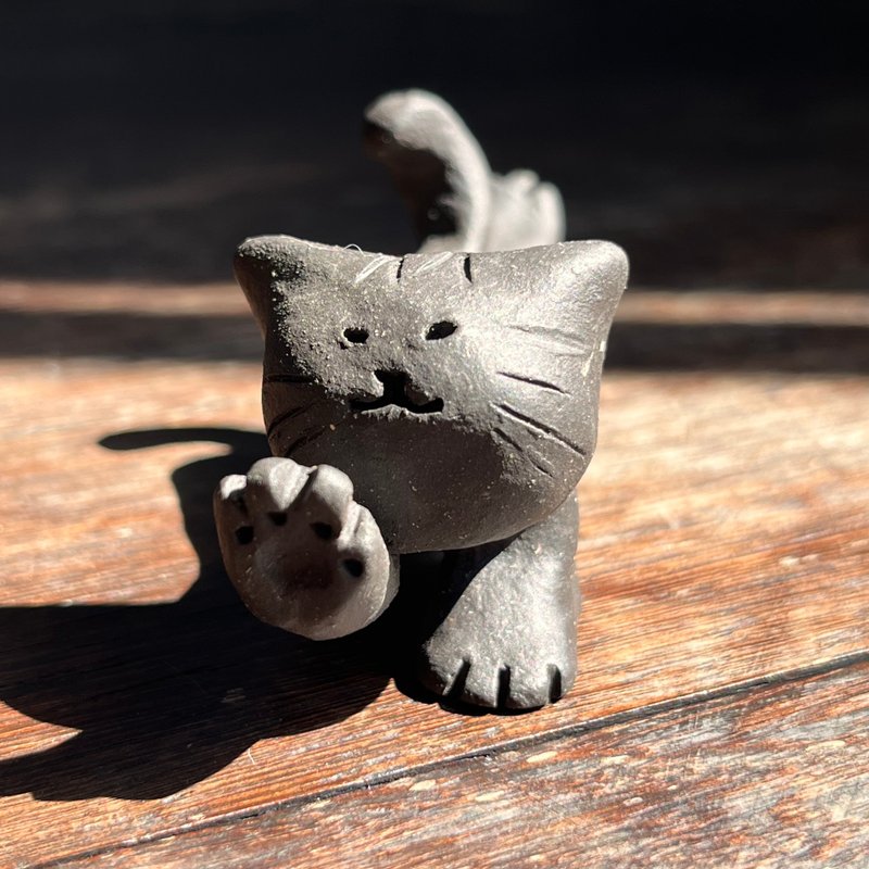 嗨 five 瑜珈猫猫 / 陶偶 / 筷架 - 玩偶/公仔 - 陶 黑色