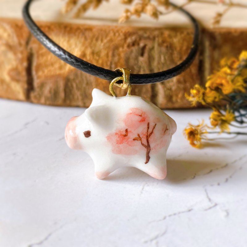 【扩香项链】樱花小猪香水精油项链 ||香氛扩香香氛 - 项链 - 瓷 粉红色