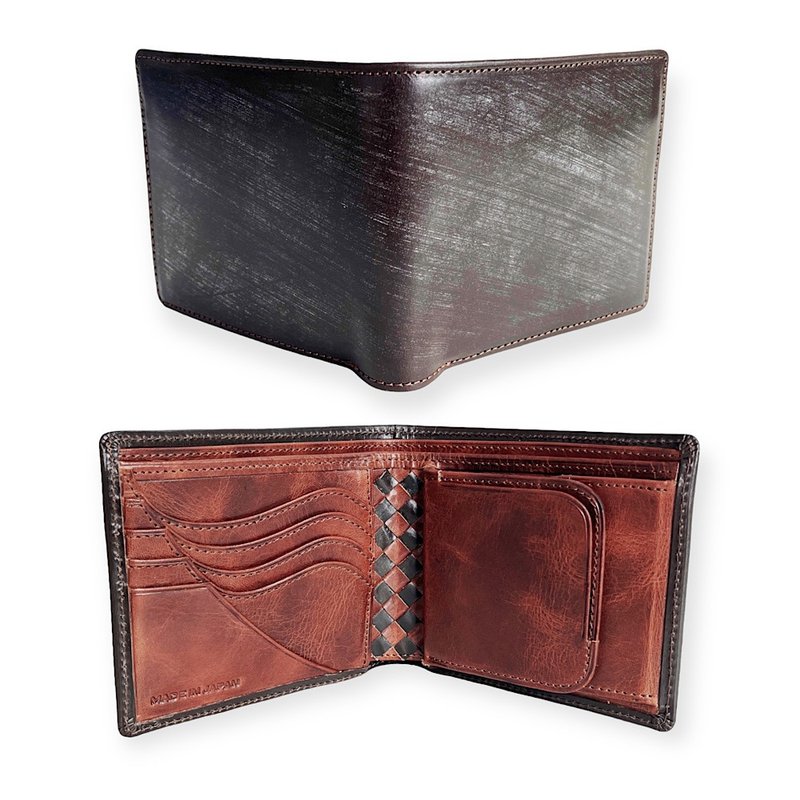 特别篇 Basic 皮夹 马具皮革 D.brown × 国产小牛皮 Brown - 皮夹/钱包 - 真皮 咖啡色