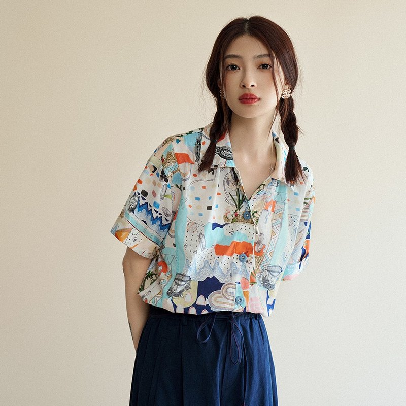 艺术印花衬衫|衬衫|夏款|Sora-1548 - 女装衬衫 - 棉．麻 多色