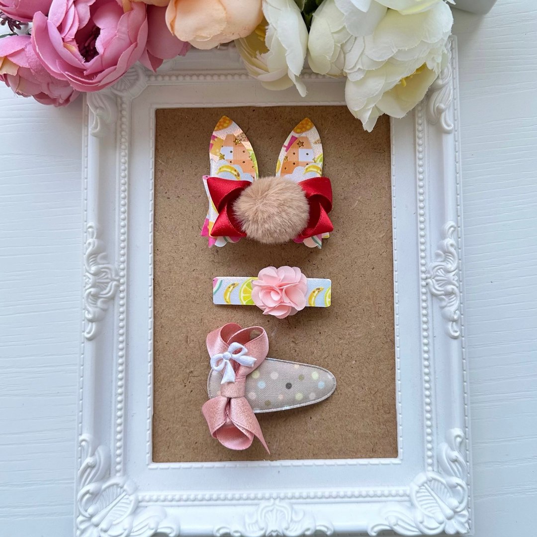 儿童小孩女孩兔子造型蝴蝶结水滴夹发夹组-彩色水果 - 发饰 - 其他材质 多色