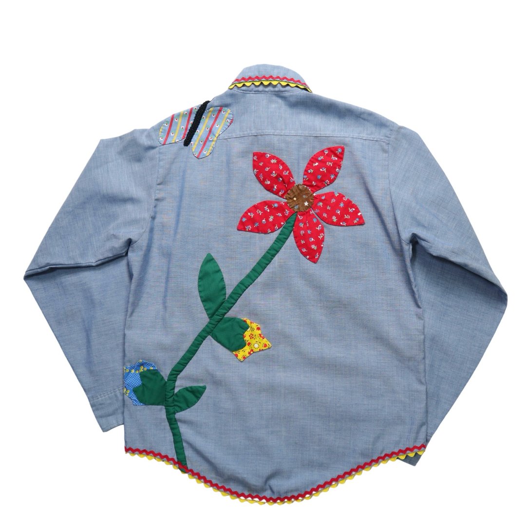 1970s Big Mac双口袋花朵拼布青年布衬衫 Chambray Shirt - 女装衬衫 - 棉 