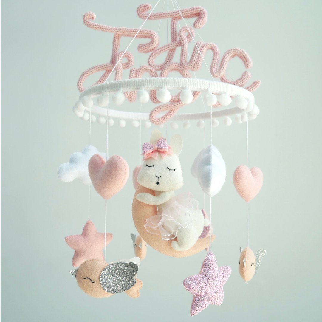 baby mobile can install child name Rabbit on the Moon Set (size 45 inches) - 玩具/玩偶 - 环保材料 粉红色