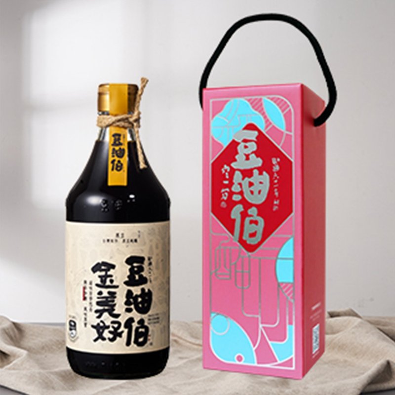 【豆油伯】金美好无添加糖酿造酱油500ml (黑豆酱油/礼盒) - 酱料/调味料 - 玻璃 