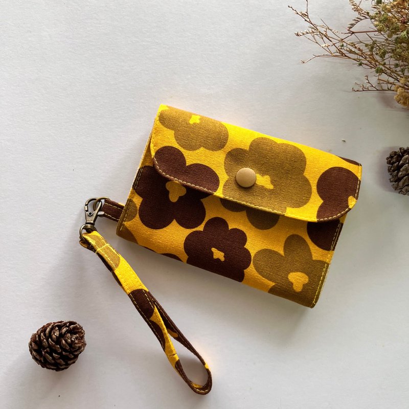 三层零钱包 短夹 卡夹 拉链包 附长腕带 花儿 - 零钱包 - 棉．麻 