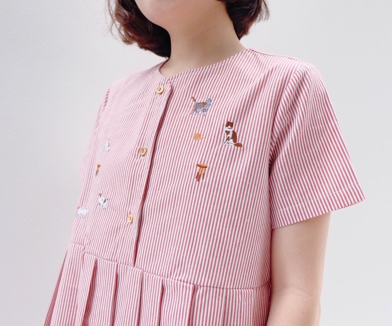 Mumu Dress -"playing with my cats" theme (red color) - 洋装/连衣裙 - 棉．麻 红色