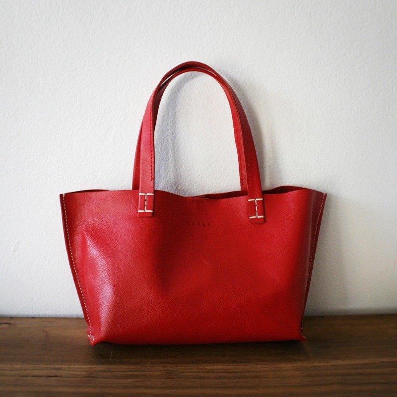 Mini Red Leather Tote Bag - 手提包/手提袋 - 真皮 红色