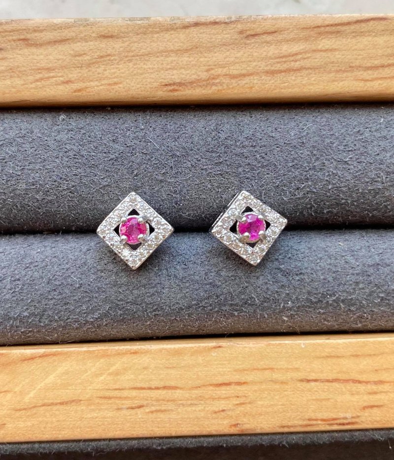 红宝石耳环925纯银耳环戒指裸石宝石轻珠宝半宝石 - 耳环/耳夹 - 宝石 红色