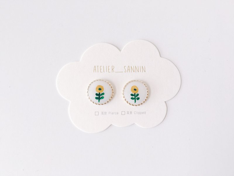 白花画室系列-白花画框 手绘 贴耳 手工耳环 耳针/耳夹 - 耳环/耳夹 - 其他材质 白色