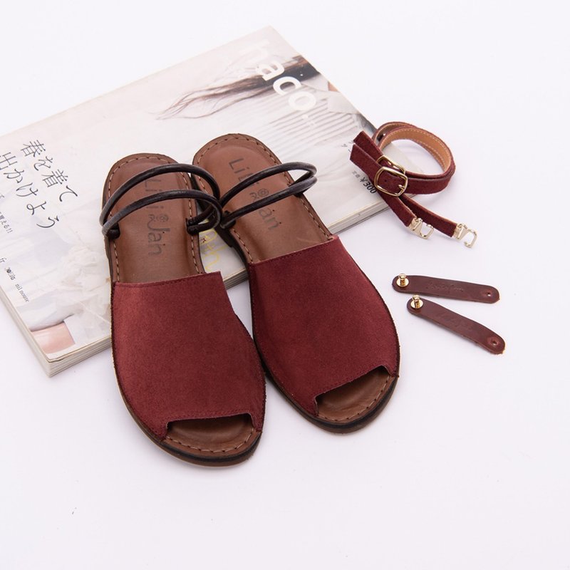 零码【巴黎猫耳朵】全真皮超修饰 3way软Q气垫静音凉拖鞋_酒红 - 男女凉鞋 - 真皮 红色