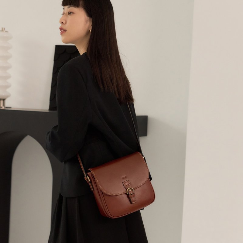 单扣肩背包 - 侧背包/斜挎包 - 真皮 咖啡色