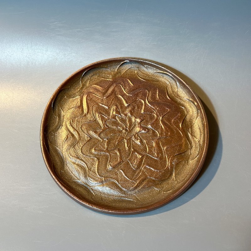 柴烧水波纹壶承 / 点心盘 / 小平凡手作 - 茶具/茶杯 - 陶 