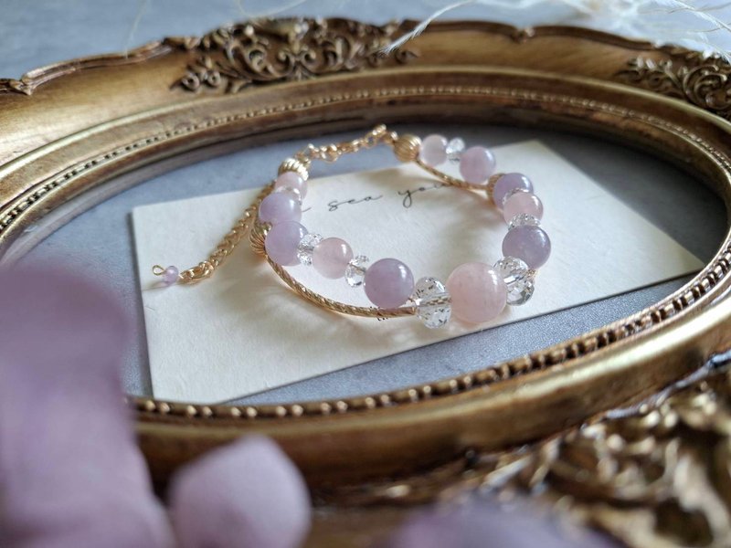 i sea you－水蜜桃香气－粉晶、摩根石、紫云母、白水晶 - 手链/手环 - 半宝石 