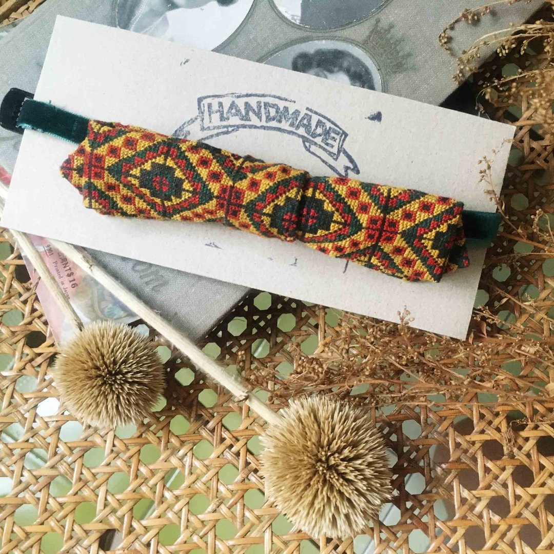 结婚毕业礼物- 古董布花领带改制手工领结-牙买加黄-窄版 - 领结/领巾 - 其他人造纤维 橘色