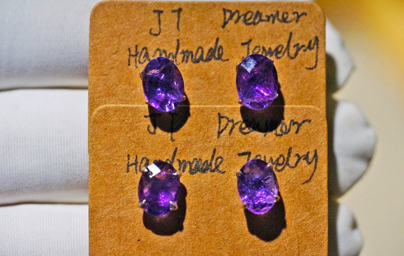 纯手工制作高品质巴西紫水晶银耳钉 - 耳环/耳夹 - 宝石 多色