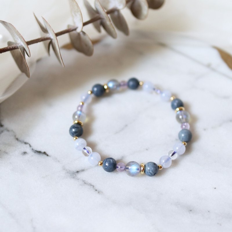 天然石系列肆 拉长石 蓝纹玛瑙 蓝珊瑚 白水晶 薰衣草紫水晶 手链 - 手链/手环 - 宝石 蓝色