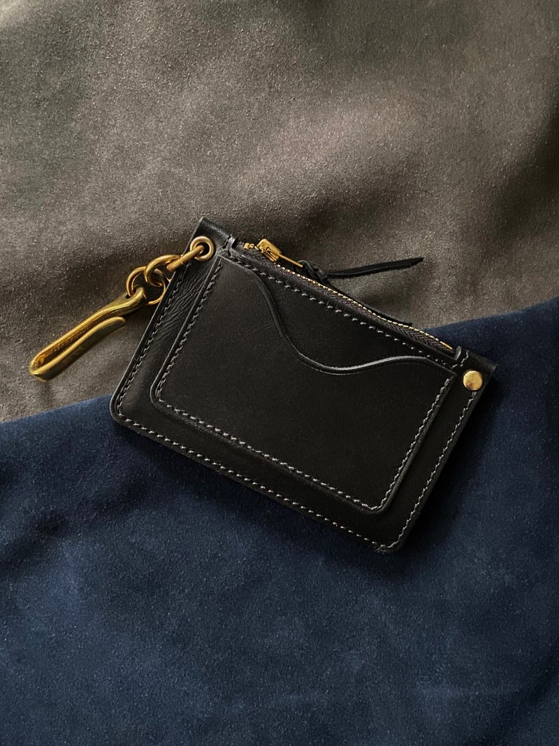 拉链零钱卡片夹  | 纯黑植鞣革 - 皮夹/钱包 - 真皮 黑色