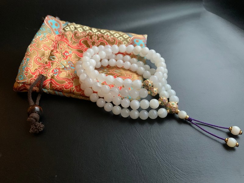 快速出货 天然砗磲佛珠 108颗念珠 念珠 8mm 景泰蓝隔珠 玉化砗磲 - 其他 - 贝壳 多色