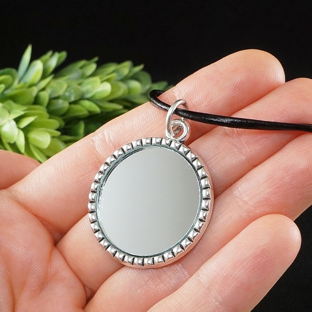 Evil Eye Glass Mirror Silver Protection Amulet Charm Pendant Necklace Jewelry - 项链 - 玻璃 银色