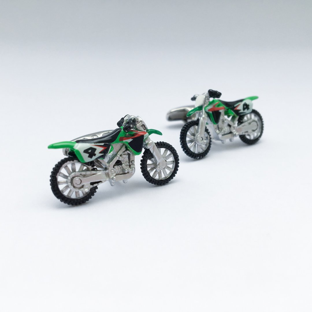 摩托车机车袖扣 (绿/黄) HAND PAINTED MOTOBIKE CUFFLINKS - 袖扣 - 其他金属 