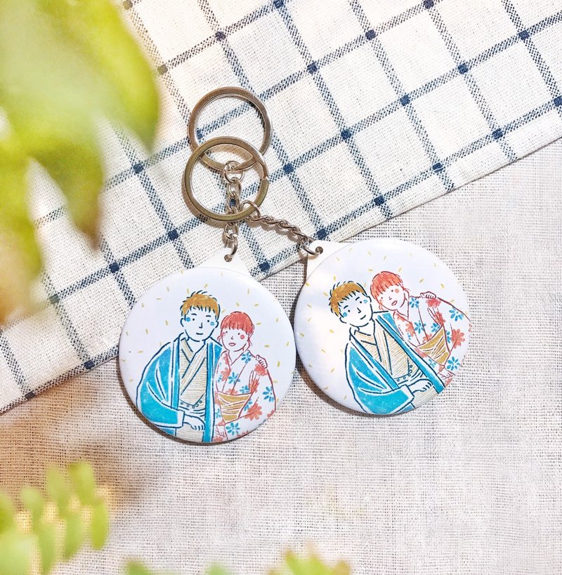 定制化 人像似颜绘 镜子钥匙圈 ---日系线条风格 (赠纸包装 - 钥匙链/钥匙包 - 塑料 