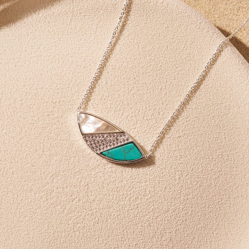 弧形满钻双宝石项链 (绿松石,青金石) - 项链 - 半宝石 