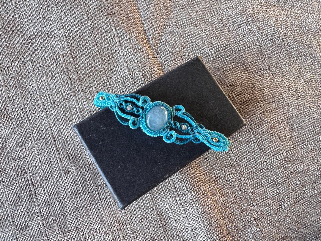 230625 Macrame 南美蜡线 海蓝宝 手链 - 手链/手环 - 半宝石 蓝色