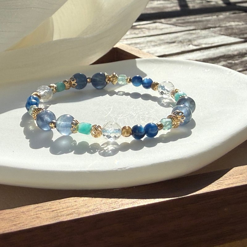 蓝萤石、磷灰石、天河石、蓝晶石 天然石手链 - 手链/手环 - 半宝石 