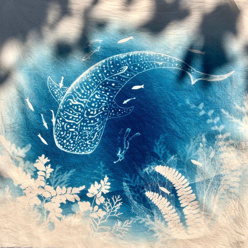 【蓝海潜寻】(2人成团) 鲸豚/潜水插画-蓝晒手作 - 插画/绘画/写字 - 棉．麻 