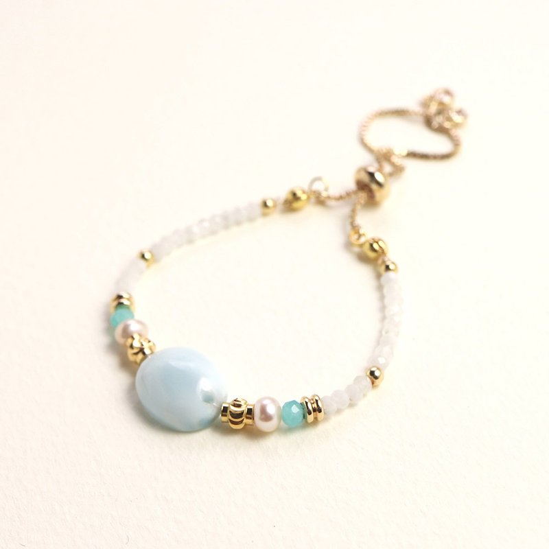 订做 拉利玛  小拉  亚特兰提斯  珍珠月光石天河石 可调式手链 - 手链/手环 - 半宝石 蓝色