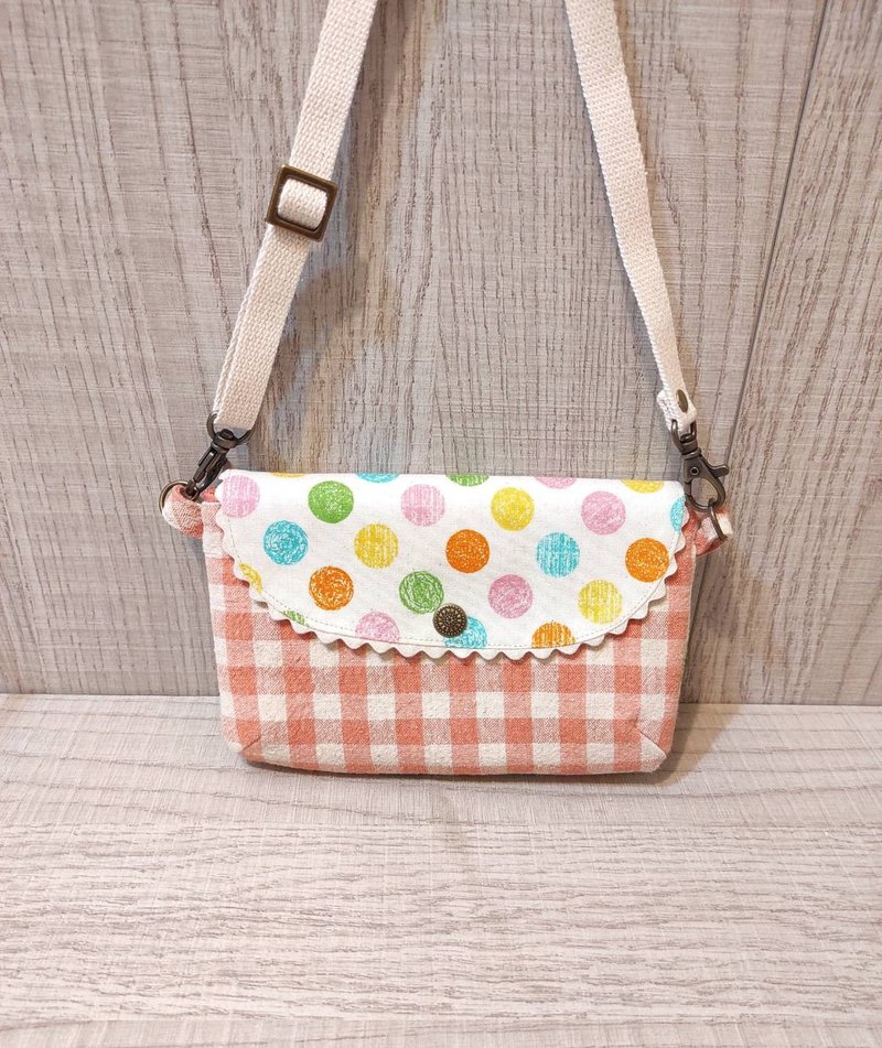 手机随身包-亮橘色格子粉彩 - 侧背包/斜挎包 - 棉．麻 