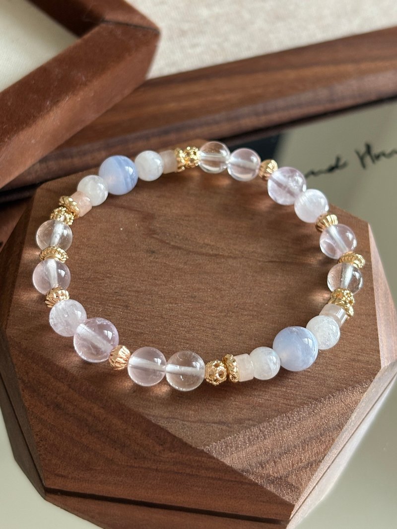 晨蓝画堂///蓝纹玛瑙 马岛月光石粉东菱紫水晶紫锂辉白水晶粉水晶 - 手链/手环 - 水晶 蓝色