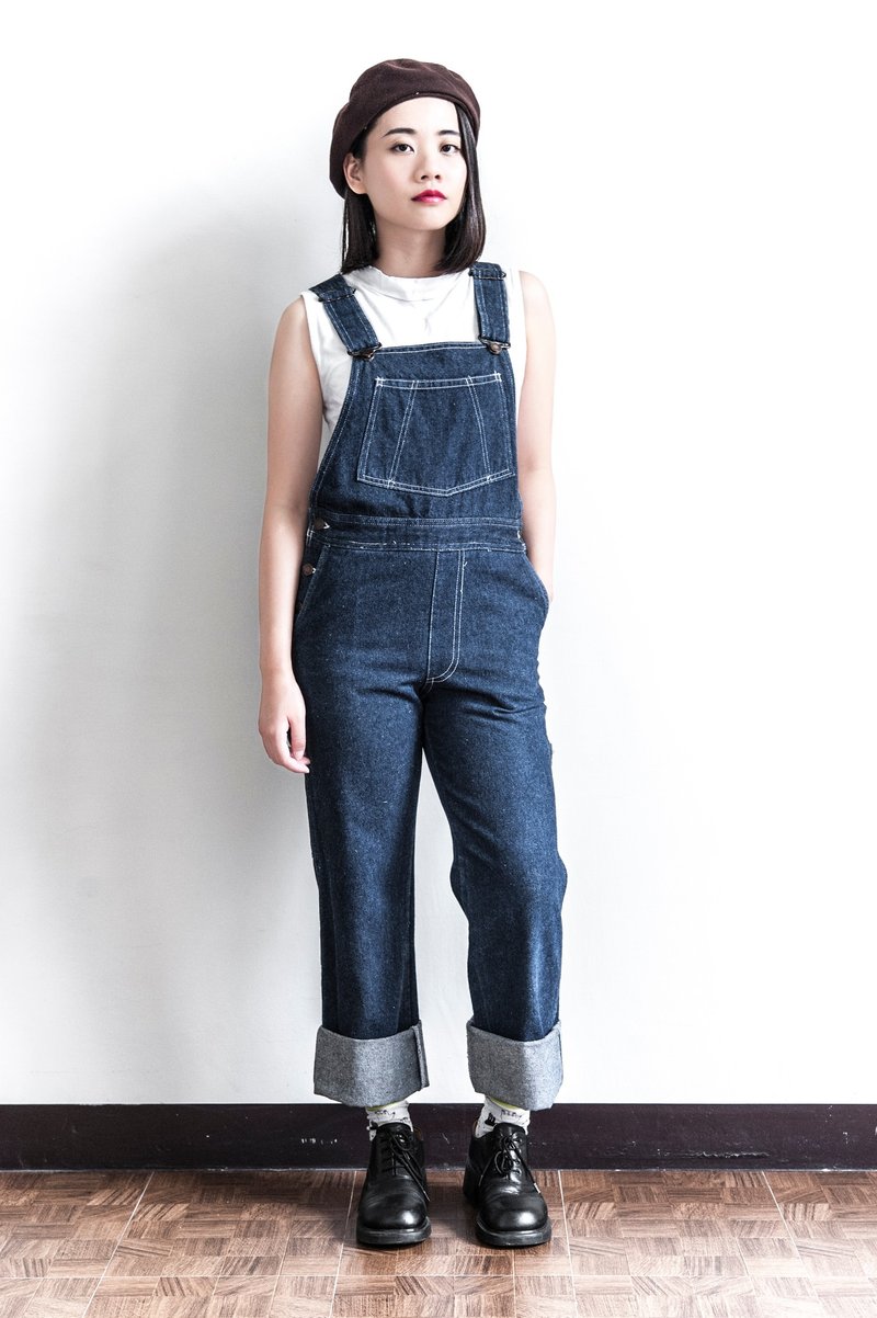 Vintage 日本制 牛仔古着吊带工作裤 - 背带裤/连体裤 - 棉．麻 蓝色