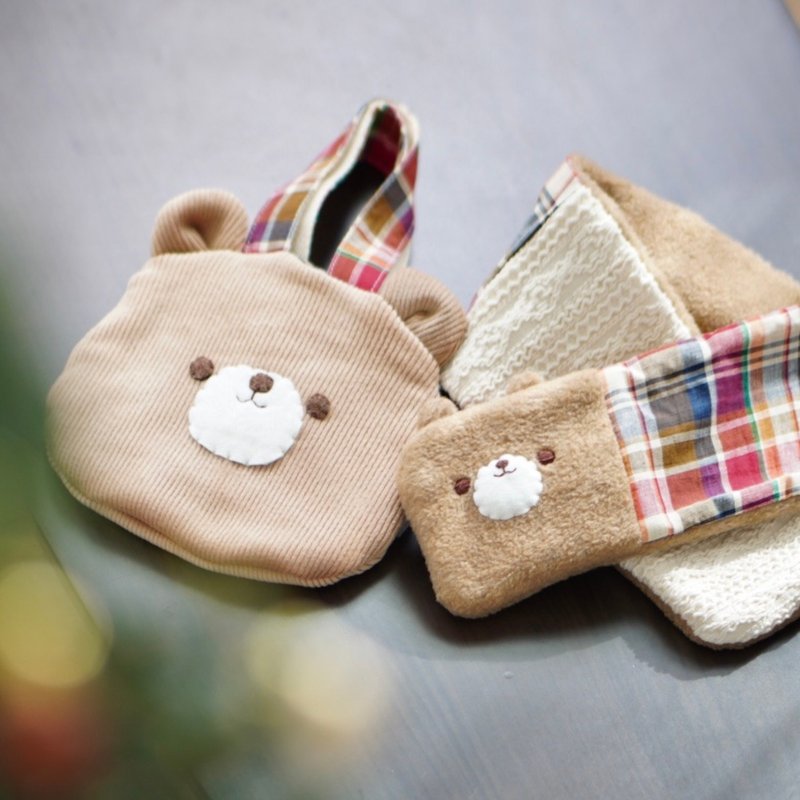 小熊儿童围巾和迷你包套装 - 童装外套 - 羊毛 咖啡色