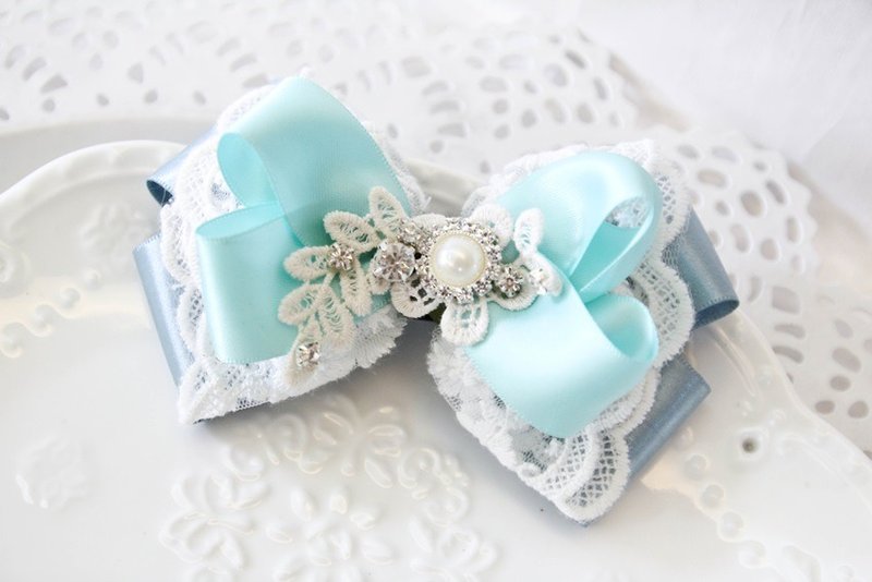 Tiffney绿水钻蕾丝蝴蝶结 - 发饰 - 棉．麻 绿色