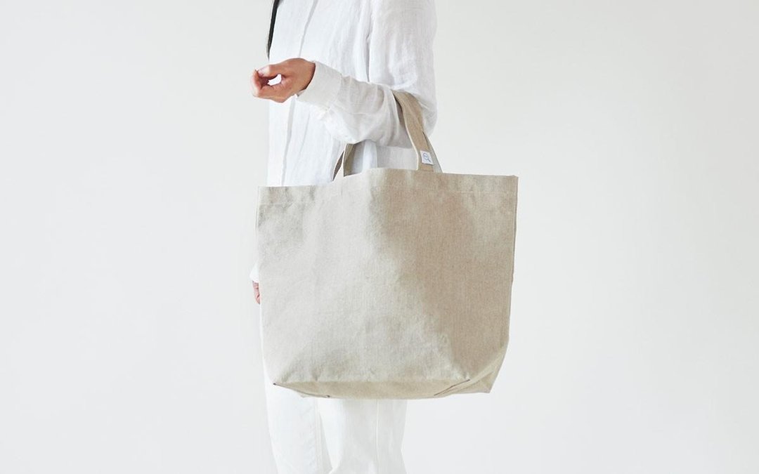 Linen canvas tote bag M size - 手提包/手提袋 - 棉．麻 卡其色