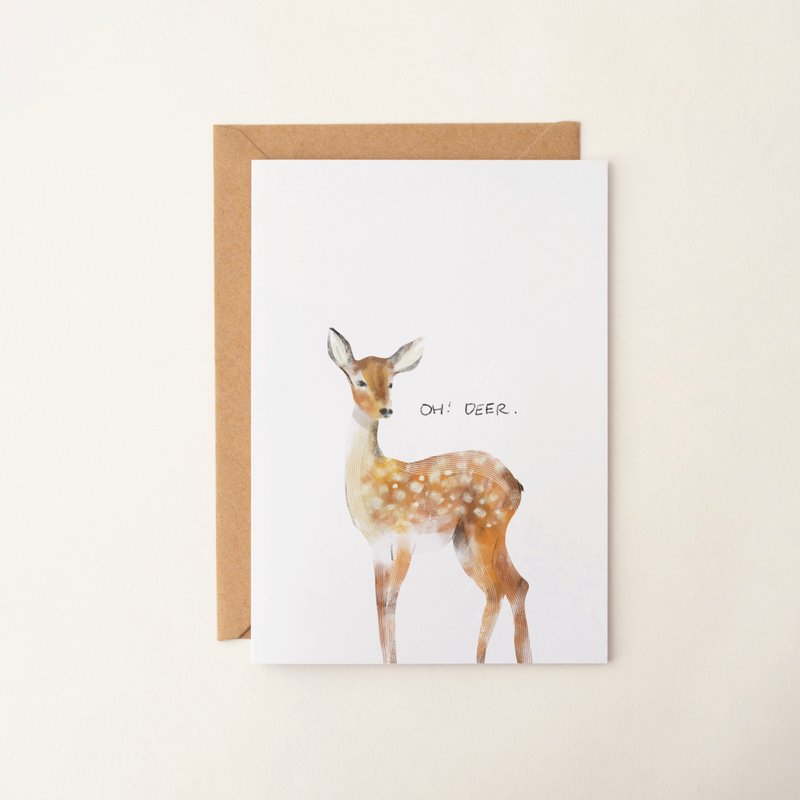 OH DEER 动物插画卡片 万用卡 生日卡片 感谢卡 艺术卡 贺卡 小卡 - 卡片/明信片 - 纸 金色
