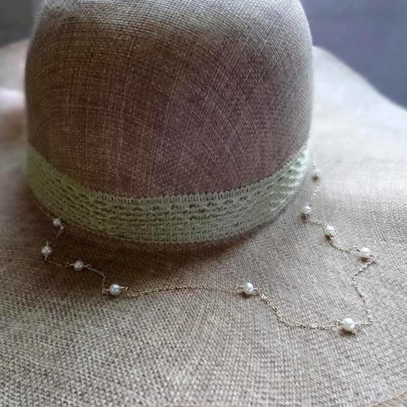 淡水珍珠 14K GF 包金 Indie 优雅风长链 洋装链 毛衣链 复古唐顿 - 长链 - 珍珠 白色