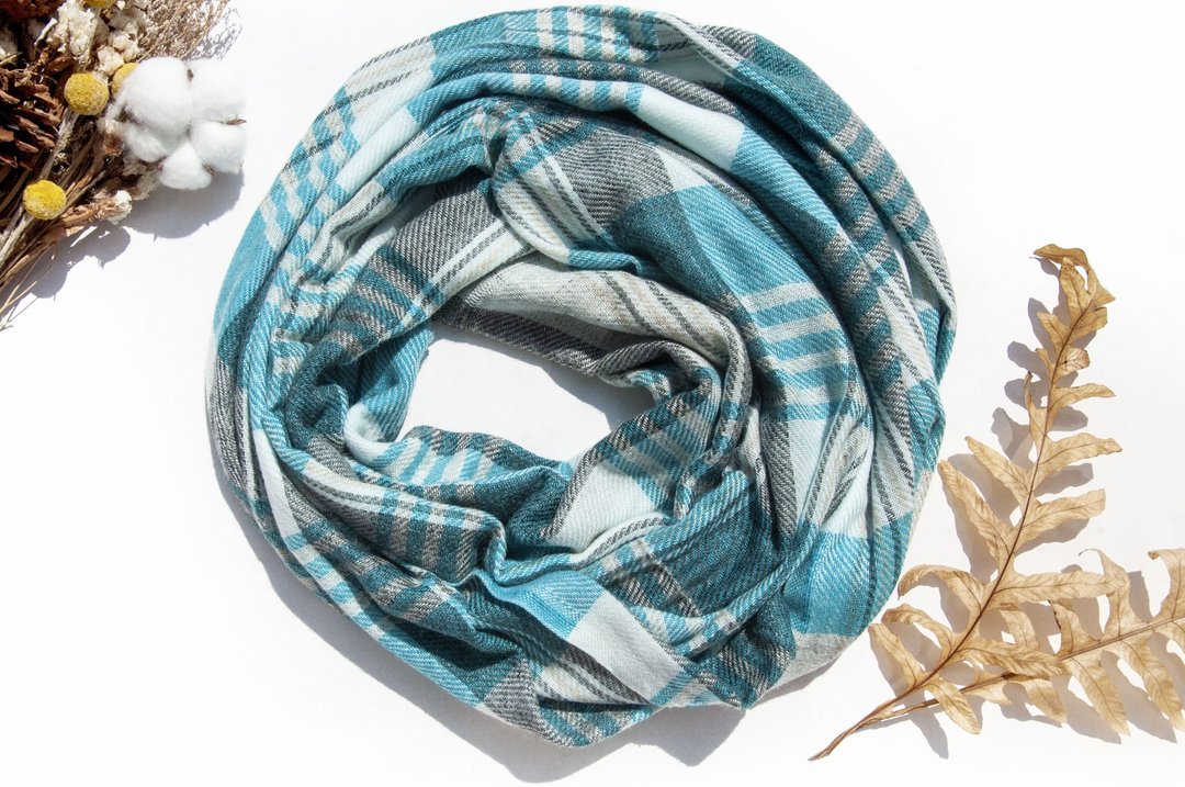 喀什米尔Cashmere 针织围巾 纯羊毛围巾 手织围巾 编织围巾-海洋 - 围巾/披肩 - 羊毛 蓝色