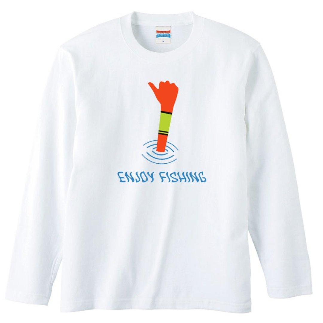 Long sleeve T-shirt / Enjoy fishing - 男装上衣/T 恤 - 棉 白色
