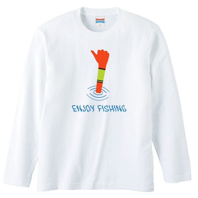 Long sleeve T-shirt / Enjoy fishing - 男装上衣/T 恤 - 棉．麻 白色