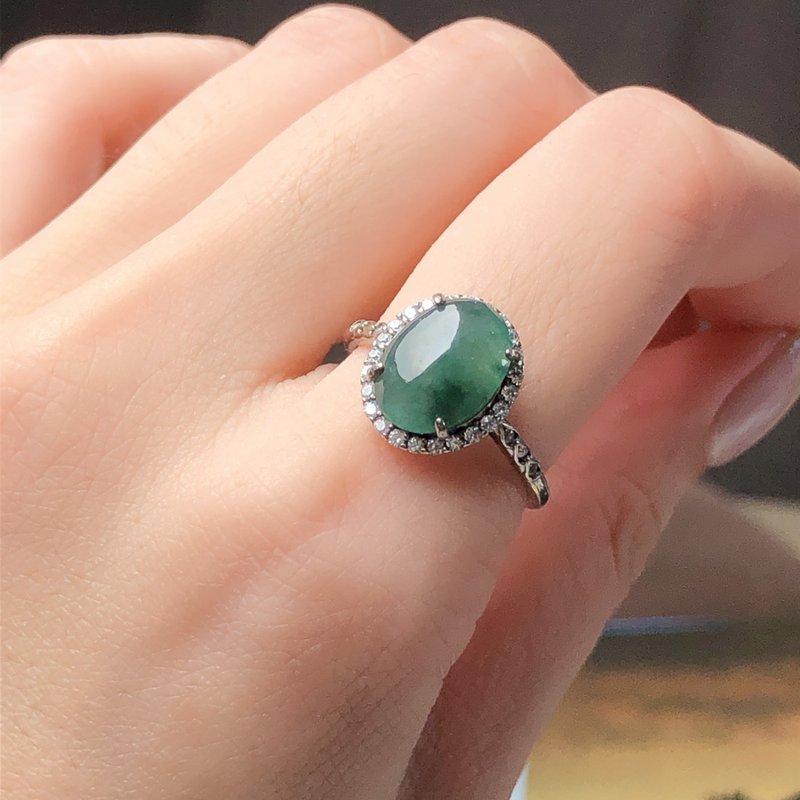 冰飘花翡翠蛋面戒指 925纯银 |天然缅甸翡翠A货|  送礼 - 戒指 - 玉石 多色