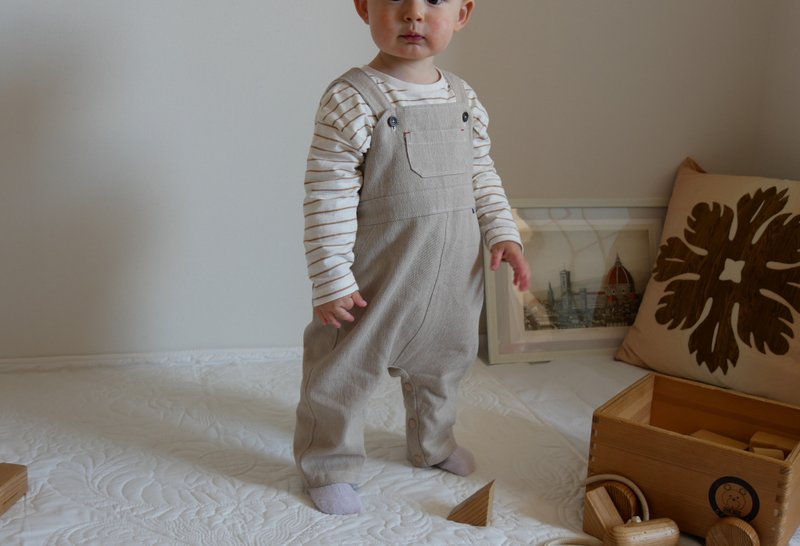 Children's Wear Brushing Denim Salopette - 包屁衣/连体衣 - 棉．麻 多色