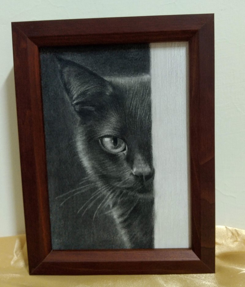 摆设 / 黑猫 / 炭精笔画 / 原稿 / 含框 - 海报/装饰画/版画 - 纸 