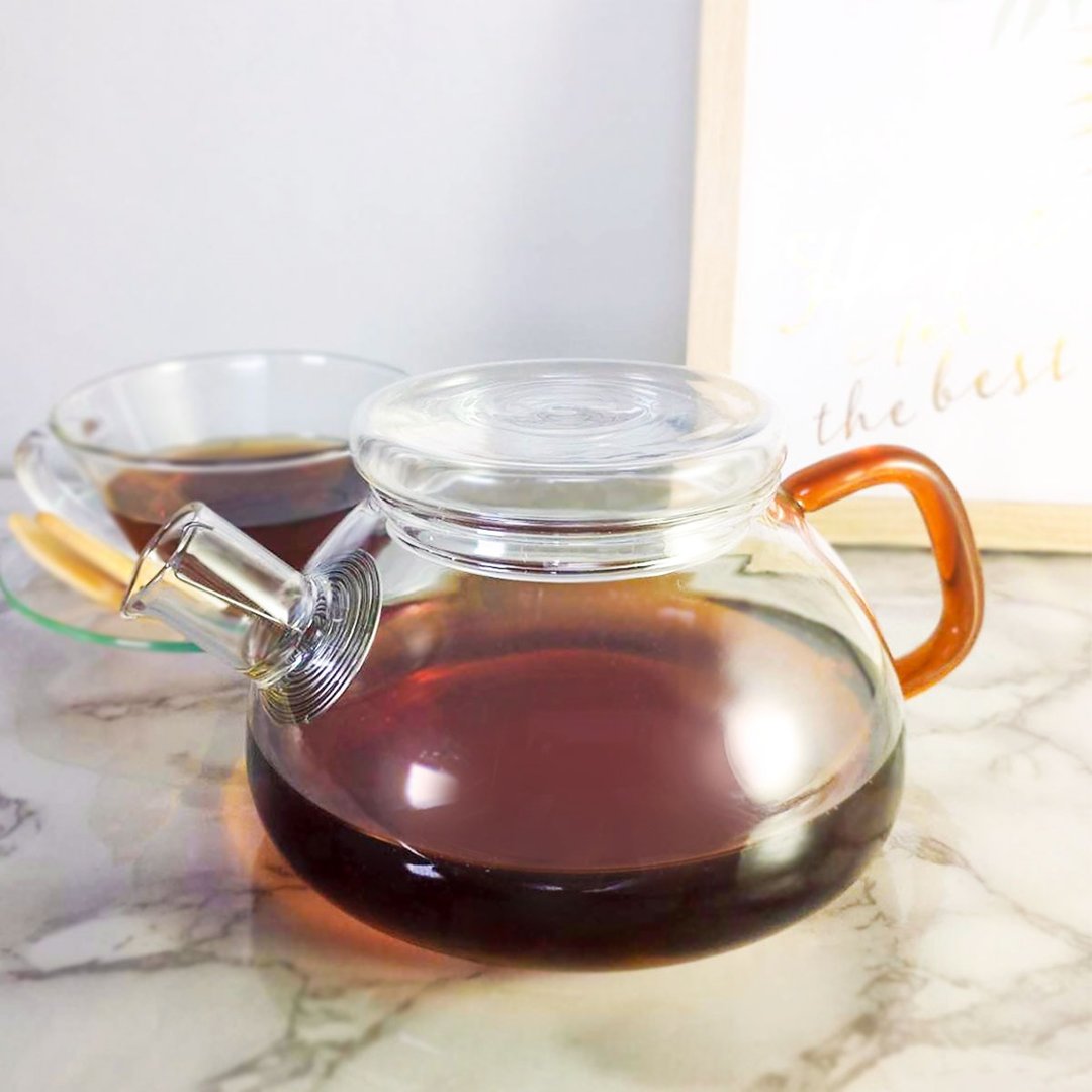 台湾纯手工吹制 居家 办公 日诠玻璃茶壶/咖啡壶/花茶壶 680ml - 茶具/茶杯 - 玻璃 橘色