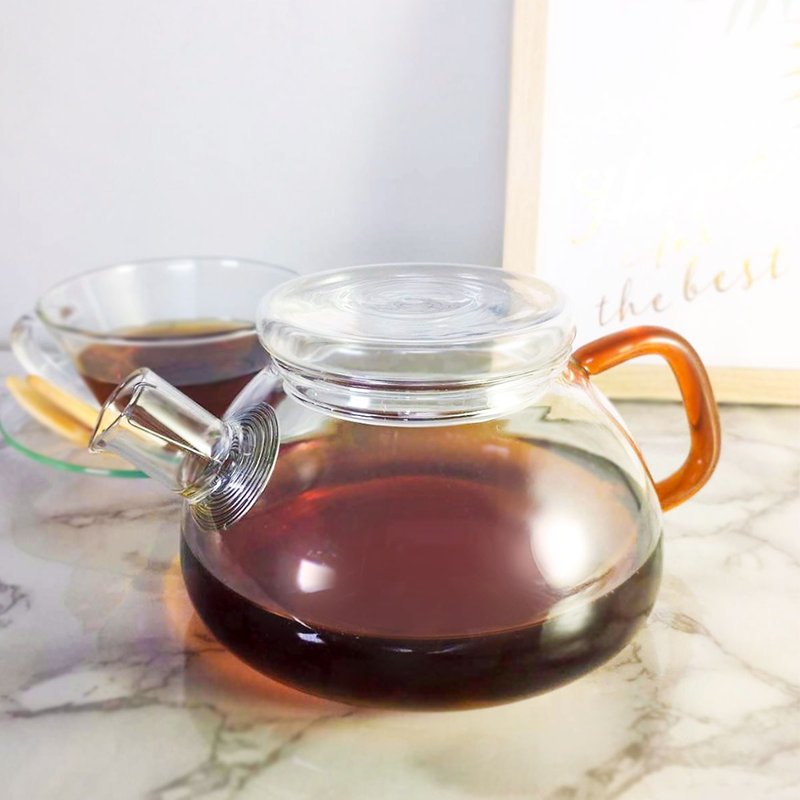 台湾纯手工吹制 居家 办公 日诠玻璃茶壶/咖啡壶/花茶壶 680ml - 茶具/茶杯 - 玻璃 橘色