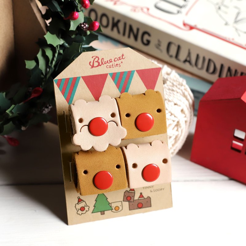 【圣诞礼物 交换礼物】Xmas Tinny 真皮革集线器 老人麋鹿4入 - 数码小物 - 真皮 红色