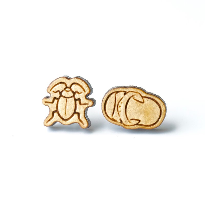 素色木耳环-强强与它的蓝白拖 - 耳环/耳夹 - 木头 咖啡色